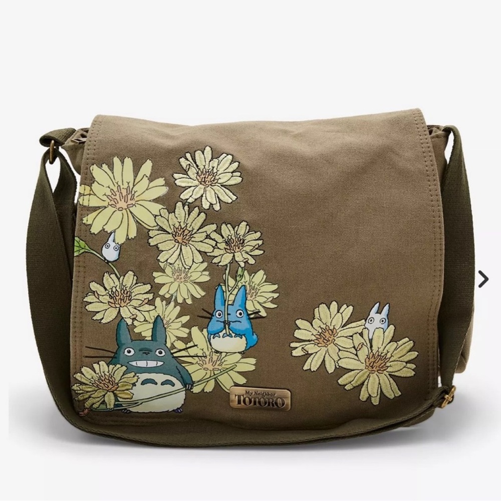 Bioworld Totoro Floral Crossbody Bag in Olive Brown and Yellow